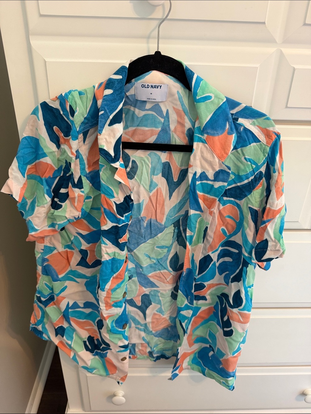 Old Navy Multicolor Tropical Print Short Sleeve Shirt - Blue, Teal, Coral, White
